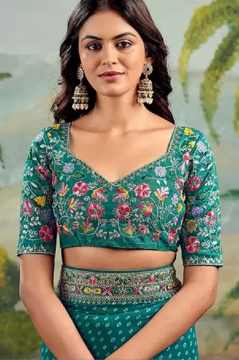 Ethnic motifs embroidered pure georgette heavy work bandhani saree