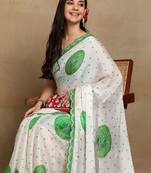 Ethnic motifs embroidered poly chiffon bandhani saree