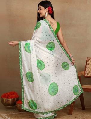 Ethnic motifs embroidered poly chiffon bandhani saree 3