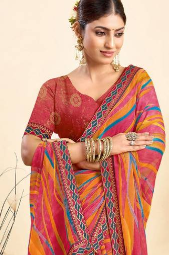 Leheriya dyed pure chiffon saree