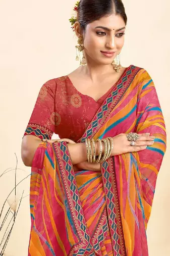 Leheriya dyed pure chiffon saree