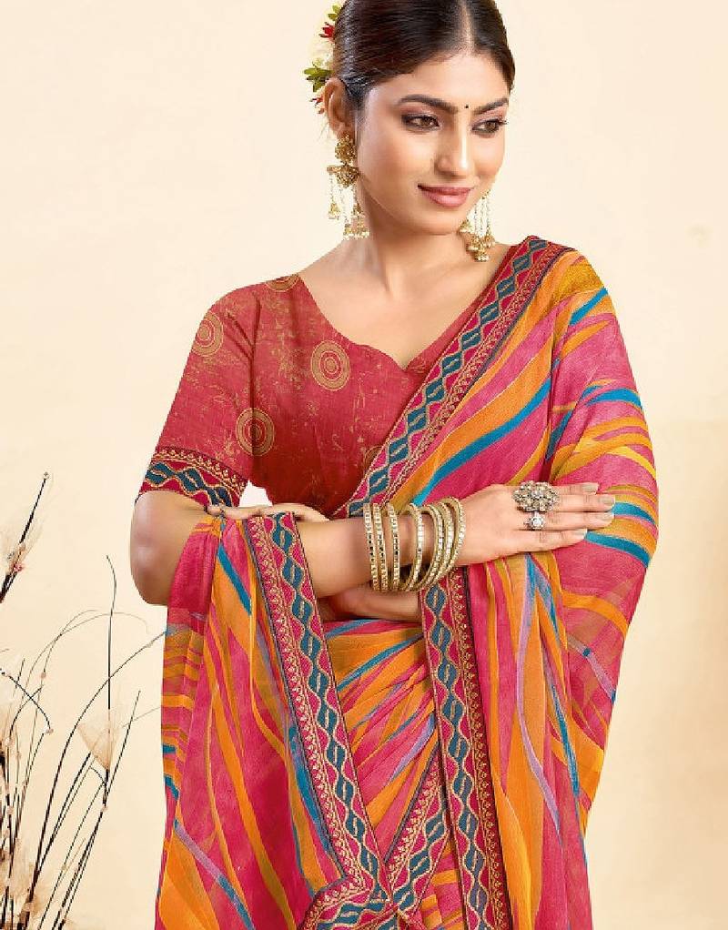Leheriya dyed pure chiffon saree