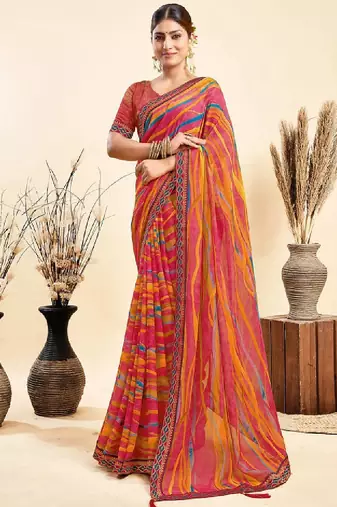 Leheriya dyed pure chiffon saree
