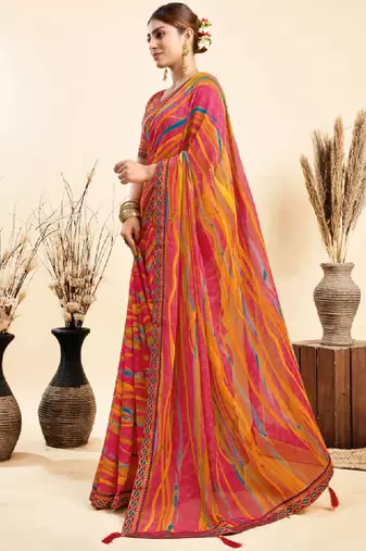 Leheriya dyed pure chiffon saree