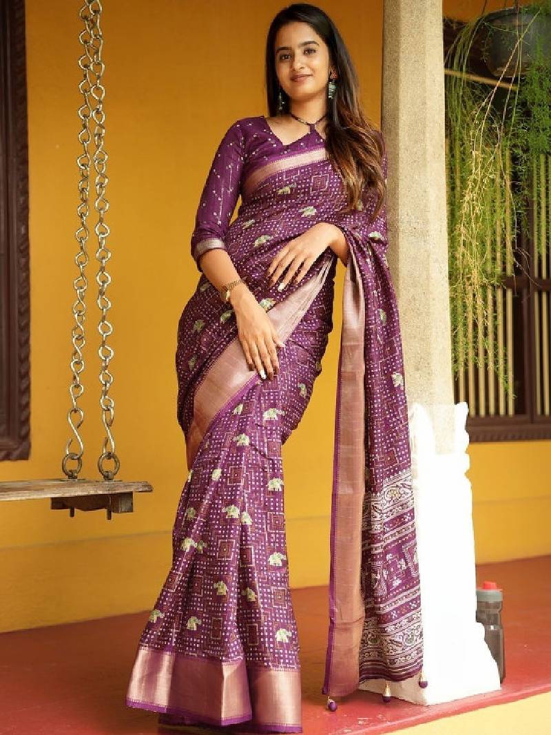 Bandhani zari silk cotton bandhani saree