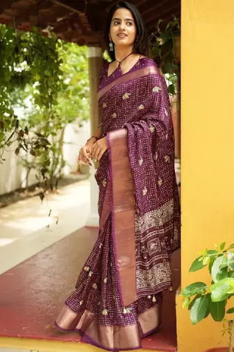 Bandhani zari silk cotton bandhani saree