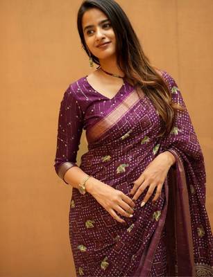 Bandhani zari silk cotton bandhani saree 4