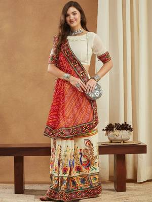 Bandhani mirror work pure georgette designer bandhani saree 1