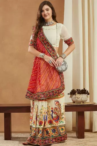 Bandhani mirror work pure georgette designer bandhani saree