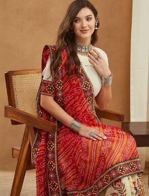 Bandhani mirror work pure georgette designer bandhani saree 2