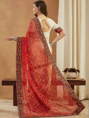 Bandhani mirror work pure georgette designer bandhani saree 3