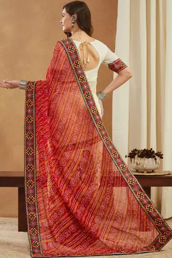 Bandhani mirror work pure georgette designer bandhani saree