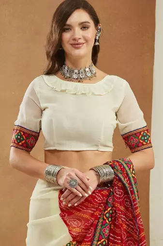 Bandhani mirror work pure georgette designer bandhani saree