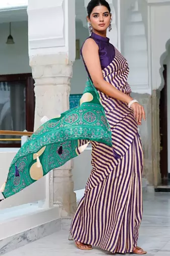 Striped silk cotton leheriya saree