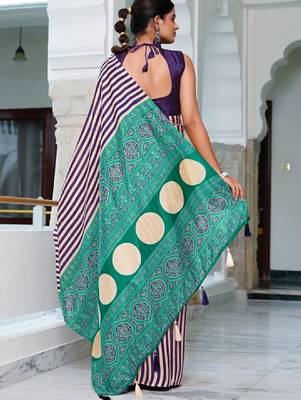 Striped silk cotton leheriya saree 3