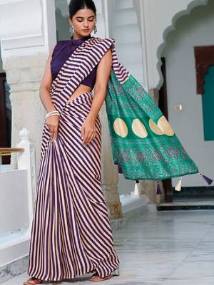 Striped silk cotton leheriya saree 4