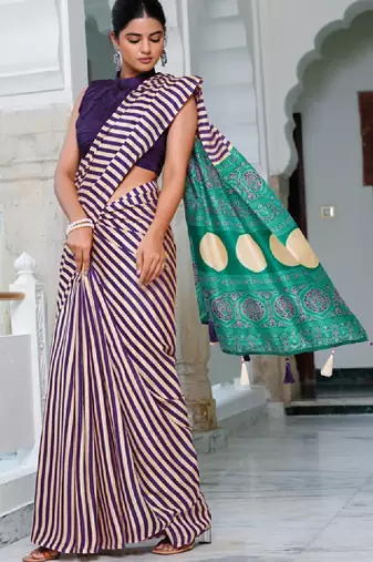 Striped silk cotton leheriya saree