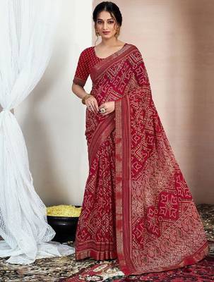Bandhani zari pure chiffon bandhani saree 1