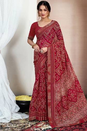Bandhani zari pure chiffon bandhani saree