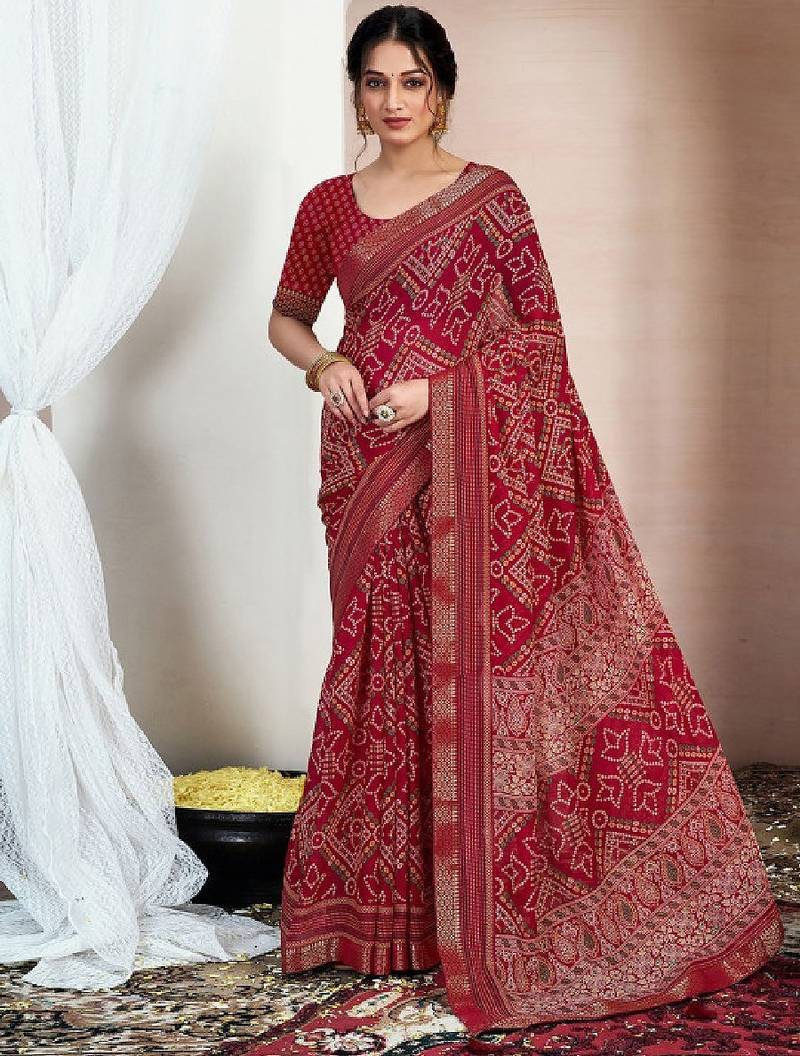 Bandhani zari pure chiffon bandhani saree