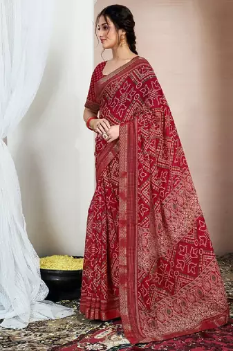 Bandhani zari pure chiffon bandhani saree