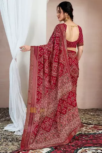 Bandhani zari pure chiffon bandhani saree