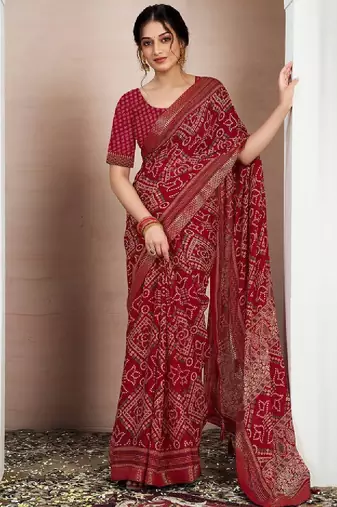 Bandhani zari pure chiffon bandhani saree