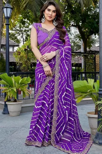 Leheriya embroidered poly georgette leheriya saree