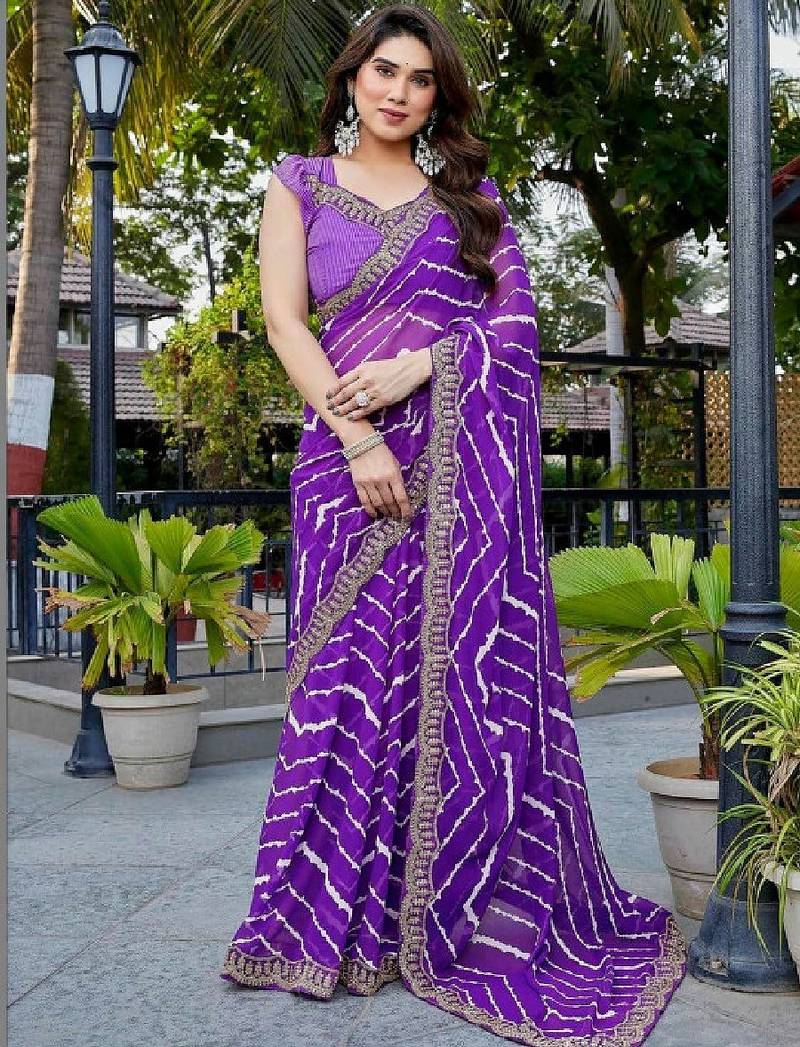 Leheriya embroidered poly georgette leheriya saree