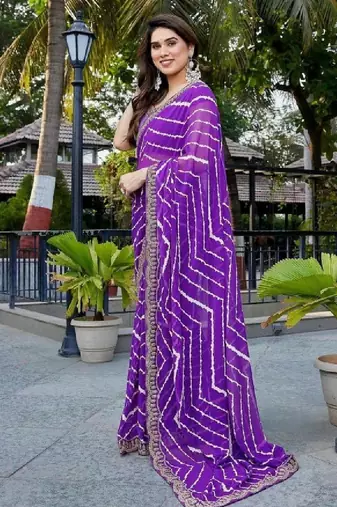 Leheriya embroidered poly georgette leheriya saree