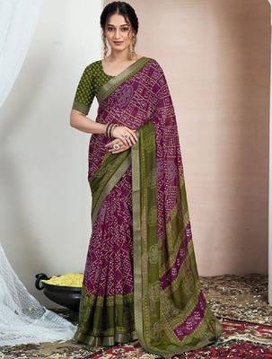Bandhani zari pure chiffon bandhani saree 1
