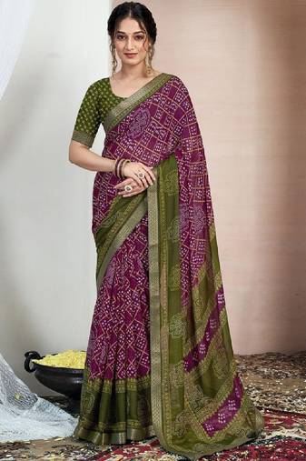 Bandhani zari pure chiffon bandhani saree