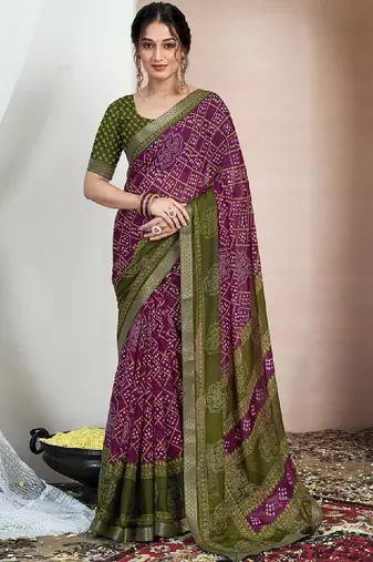 Bandhani zari pure chiffon bandhani saree