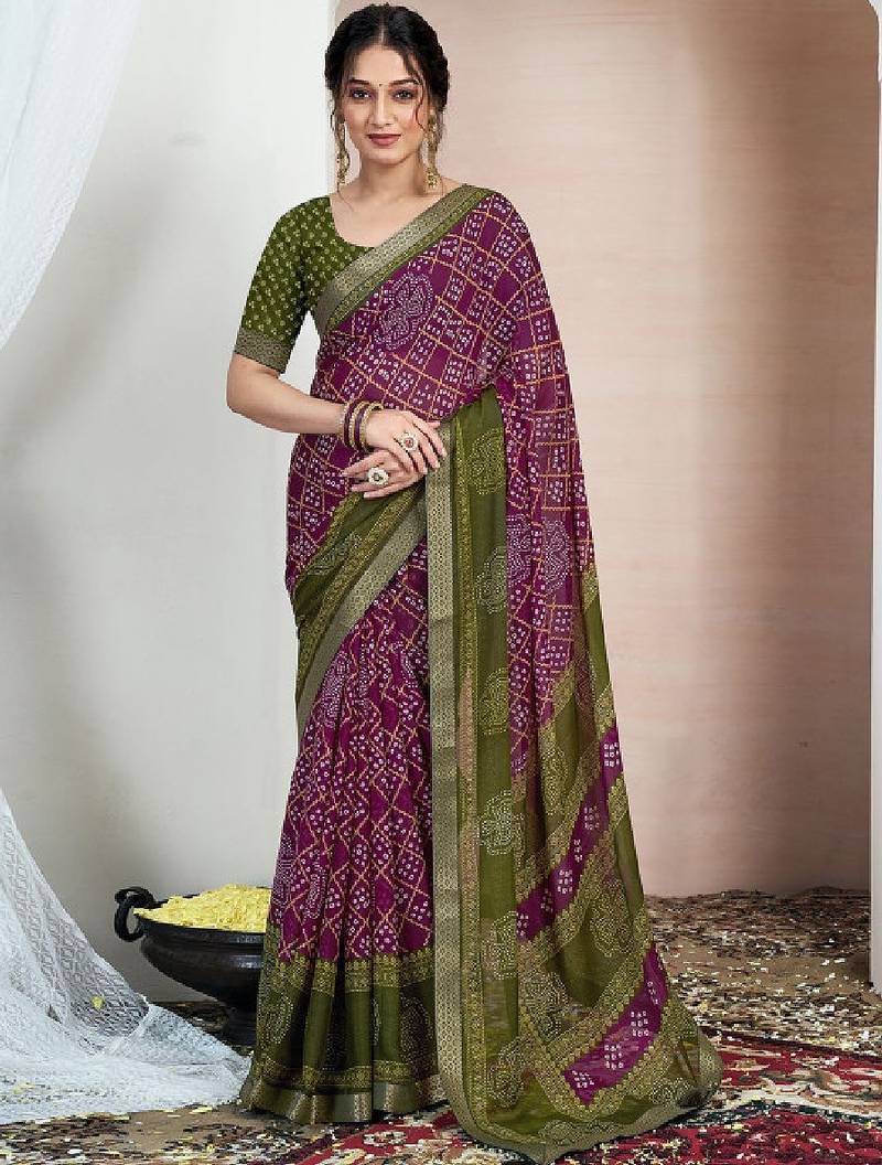 Bandhani zari pure chiffon bandhani saree