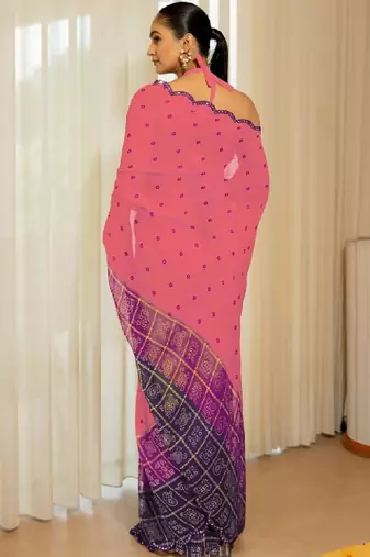 Ethnic motifs mirror work poly georgette bandhani saree