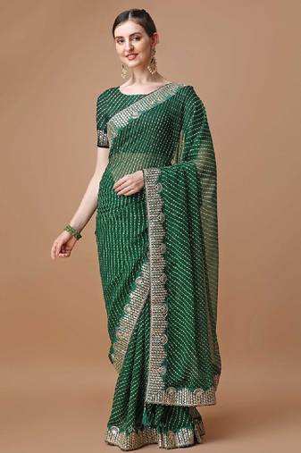 Printed embroidered bandhani saree