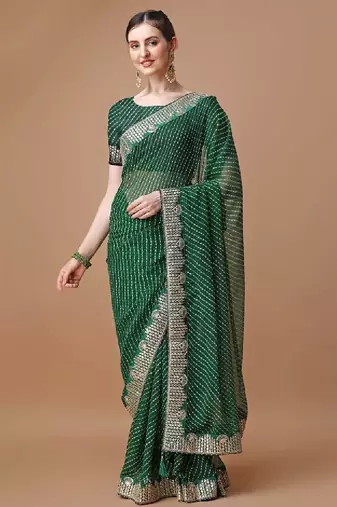 Printed embroidered bandhani saree