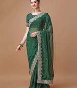 Printed embroidered bandhani saree