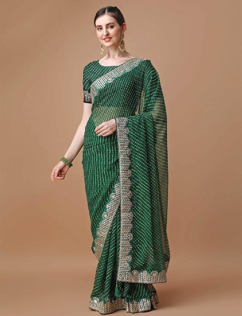 Printed embroidered bandhani saree