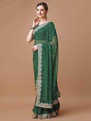 Printed embroidered bandhani saree 2