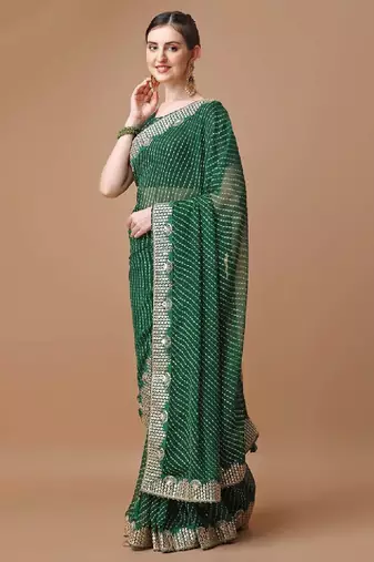 Printed embroidered bandhani saree