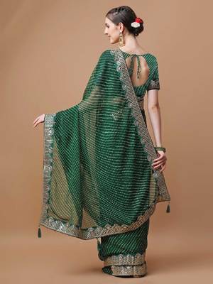Printed embroidered bandhani saree 3