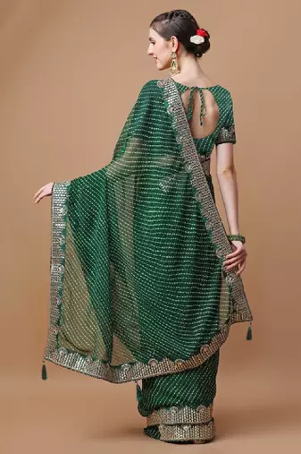 Printed embroidered bandhani saree