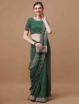 Printed embroidered bandhani saree 4