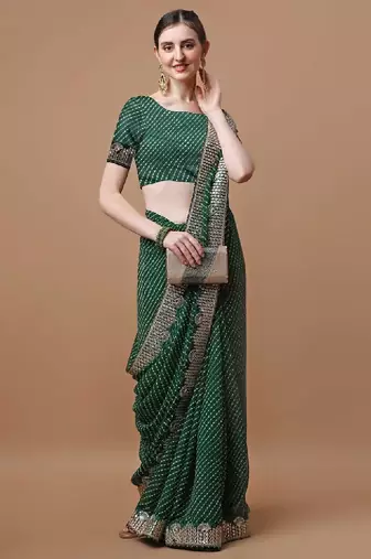 Printed embroidered bandhani saree