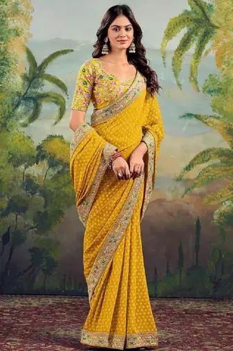 Bandhani embroidered poly georgette bandhani saree