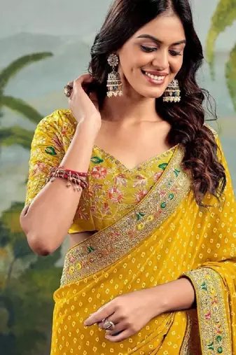 Bandhani embroidered poly georgette bandhani saree