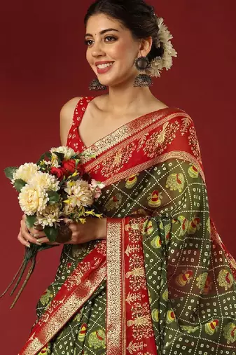 Bandhani zari pure georgette bandhani saree