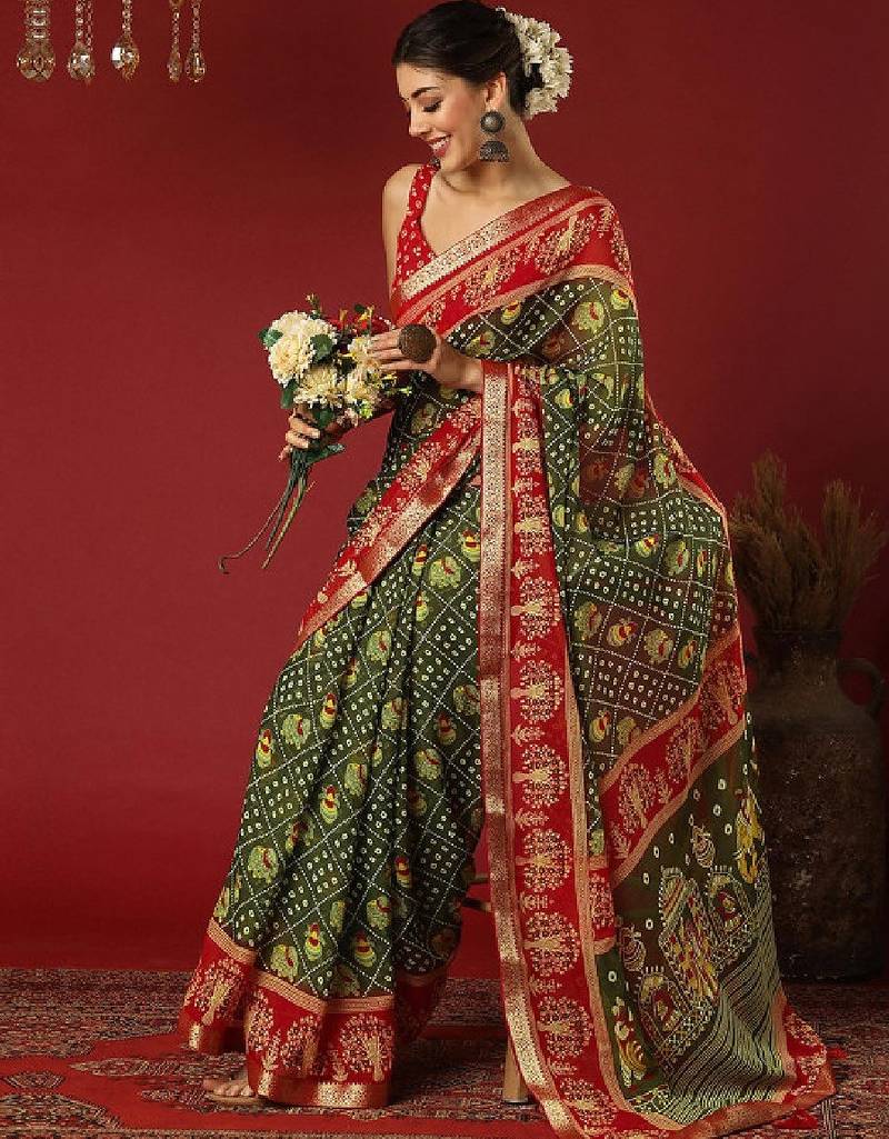 Bandhani zari pure georgette bandhani saree