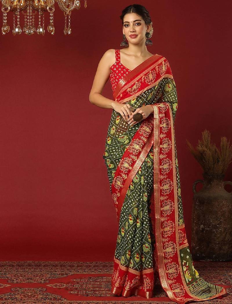 Bandhani zari pure georgette bandhani saree